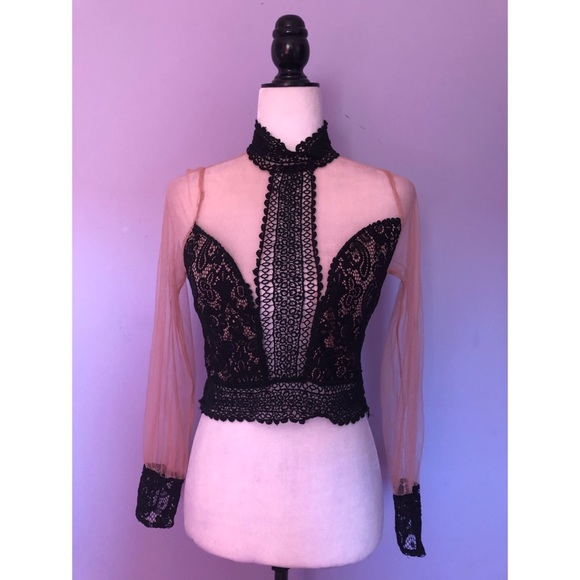 Jealous Tomato Tops - Jealous tomato black lace semi sheer crop top
